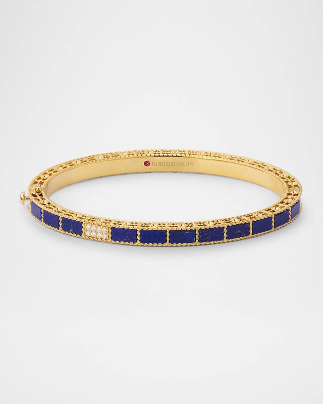 18K Yellow Gold Diamond and Lapis Mosaic Bangle, 48x58mm